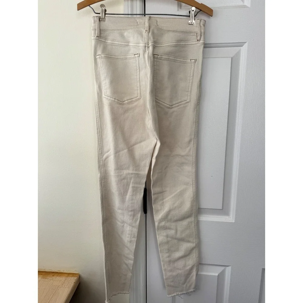 Free People High Rise Raw‎ Hem Straight Leg Jeans Cream Size 28